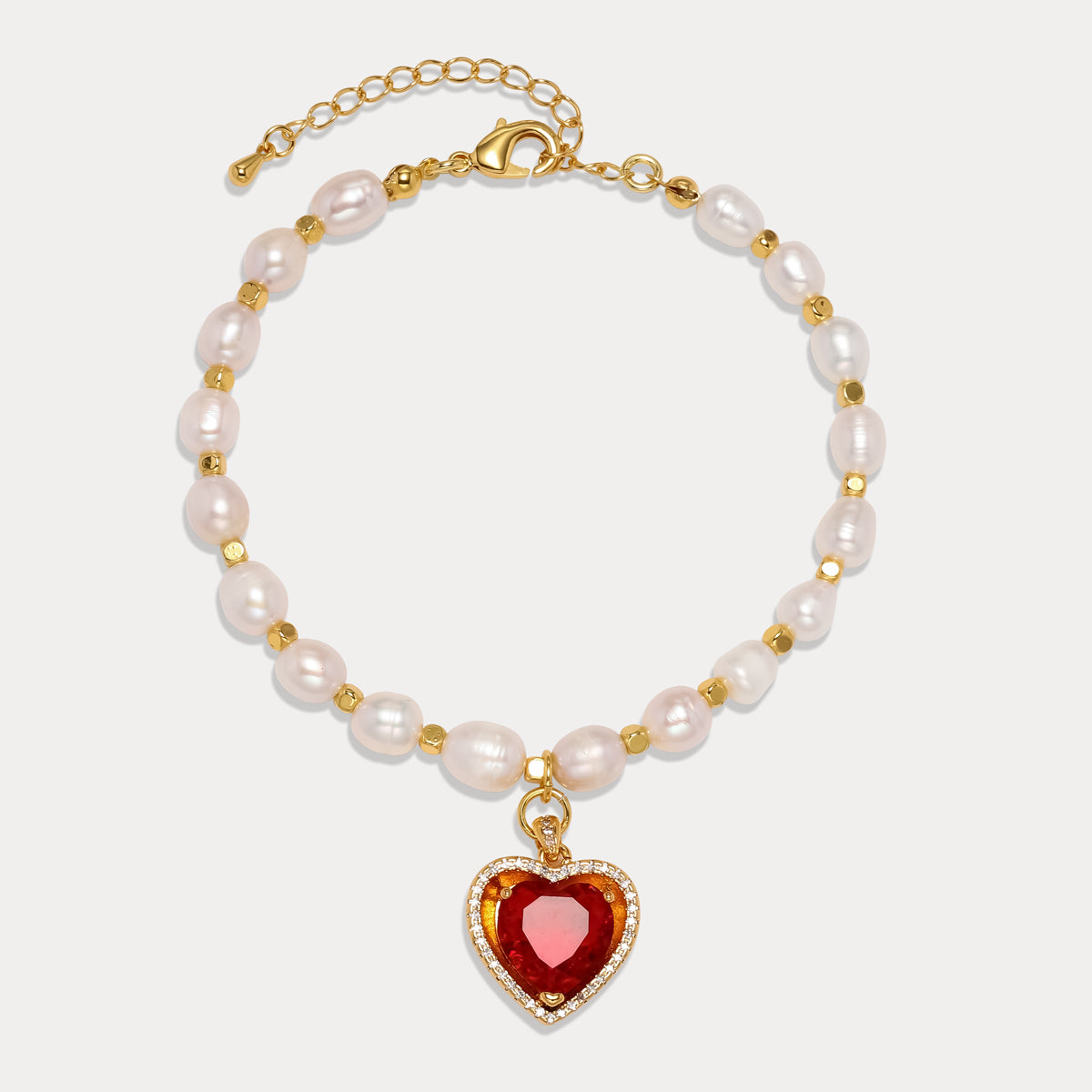 Selenichast Heart Gem Pearl Necklace&Bracelet