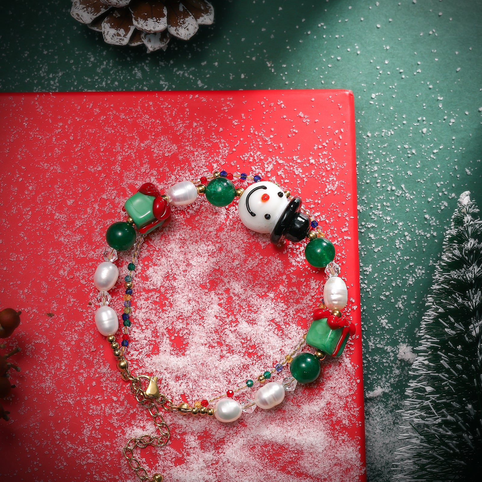Snowman Party Millefiori Glass Beads Bracelet