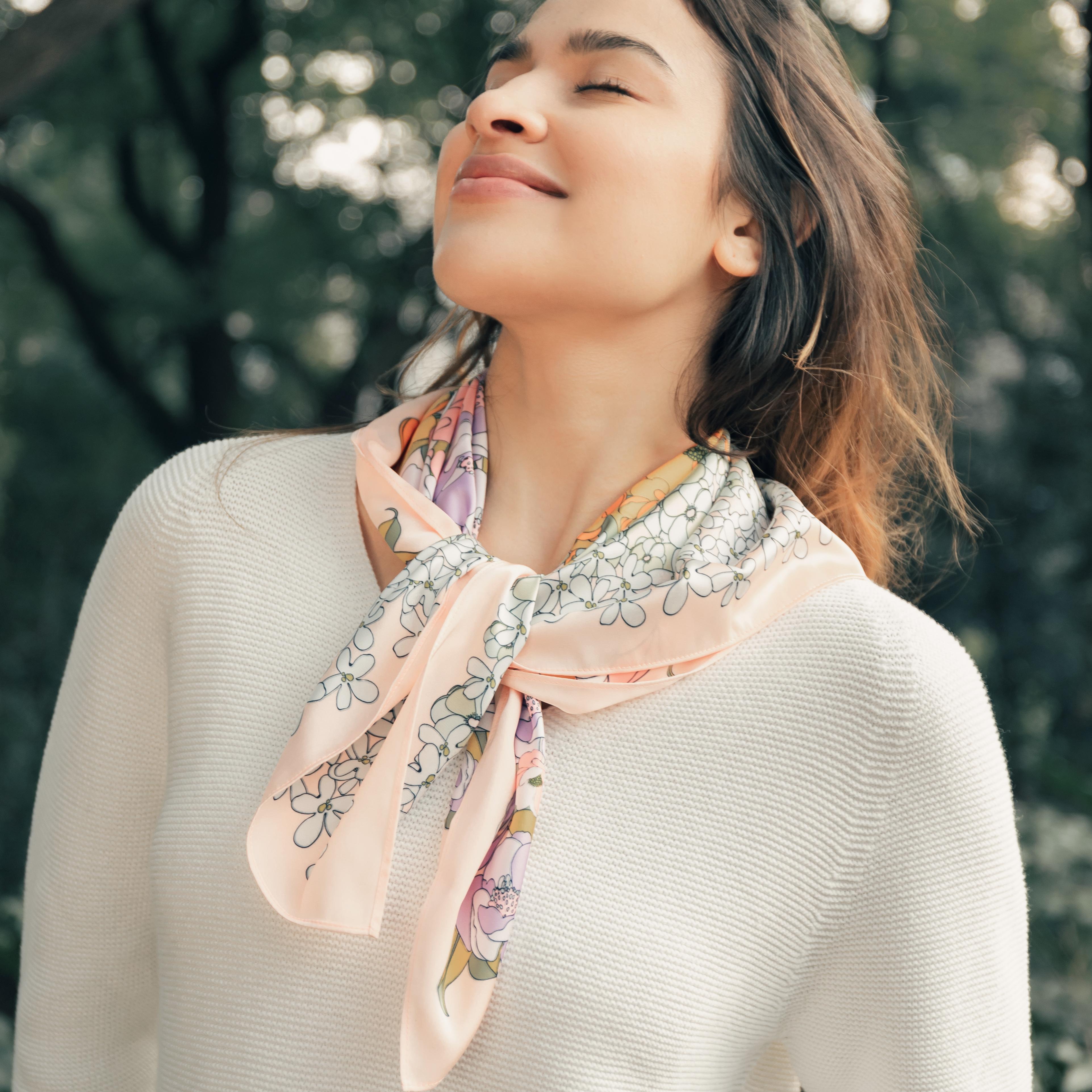 Pink Cosmos Flower Square Scarf