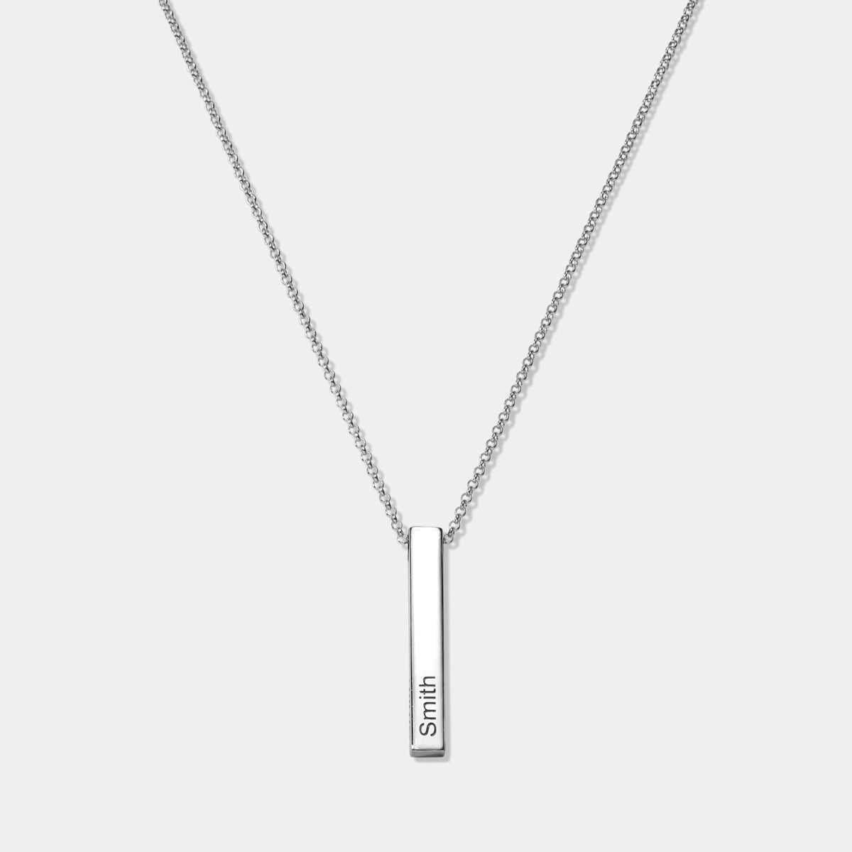 Engraved 3D Bar Name Silver Pendant Necklace