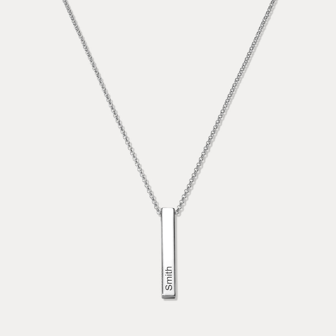 Engraved 3D Bar Name Silver Pendant Necklace