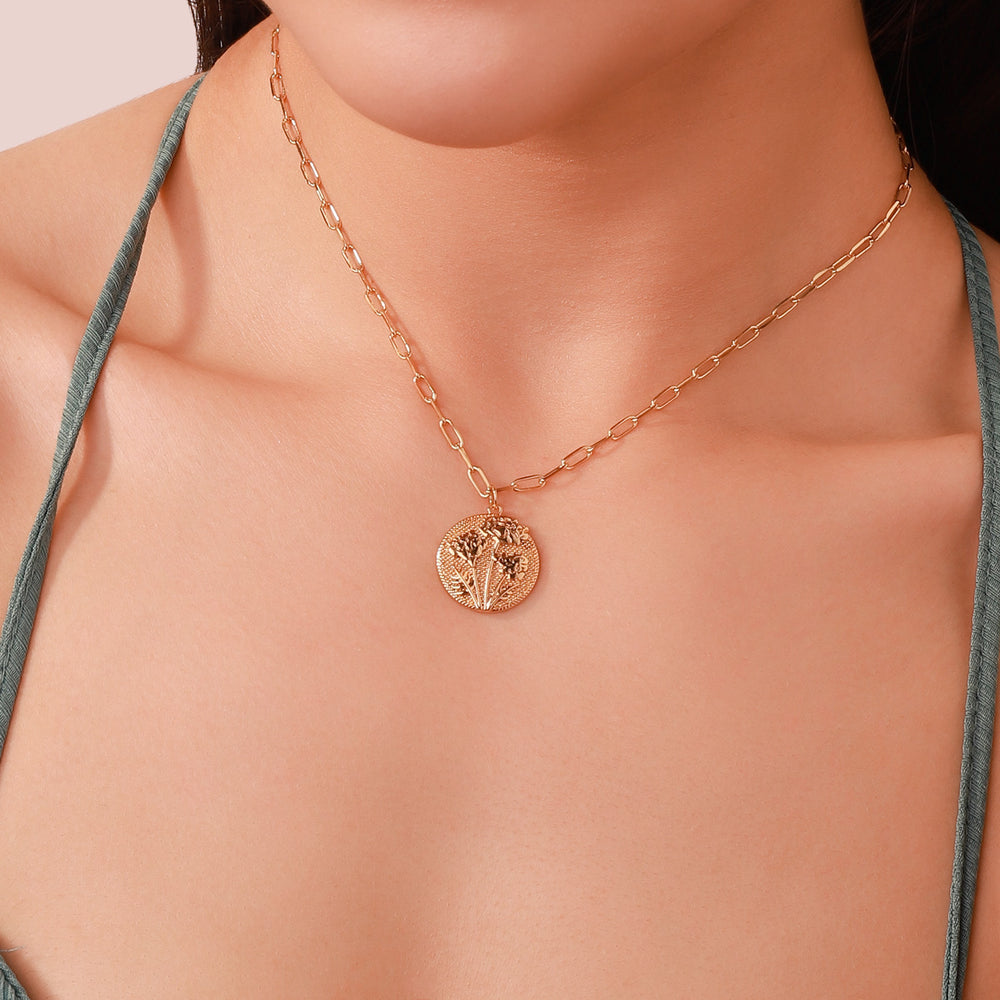 floral pendant marigold chain necklace october