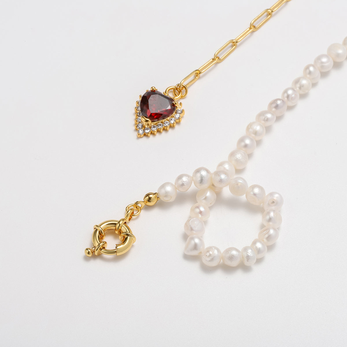 gemstone heart freshwater pearl necklace