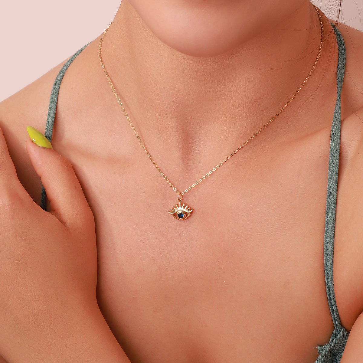 sapphire diamond hollow eye chain thin necklace