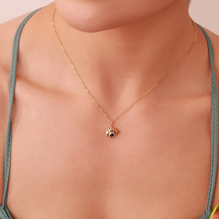 sapphire diamond hollow eye chain gold necklace