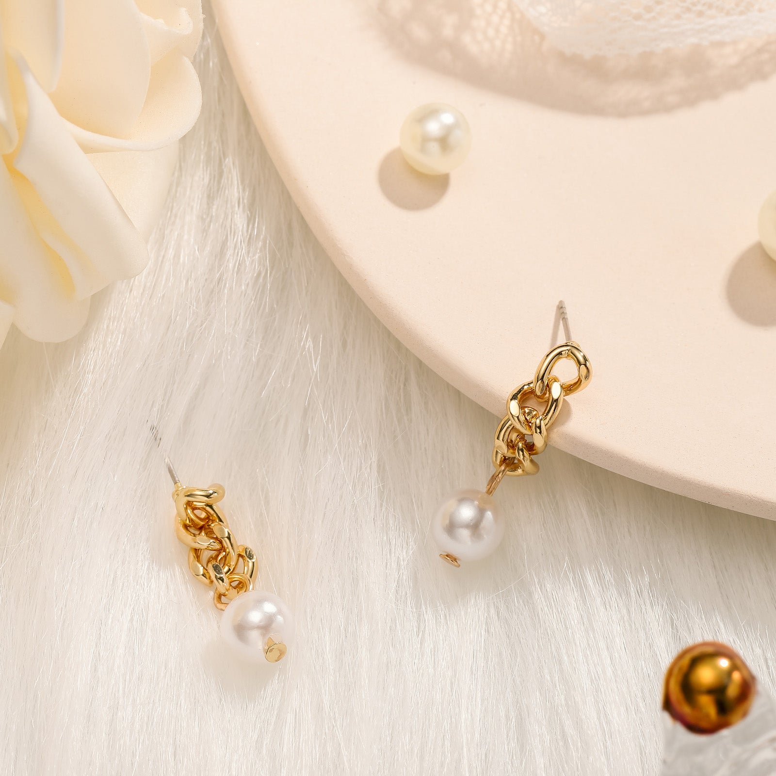 Pearl Chain Earrings Set