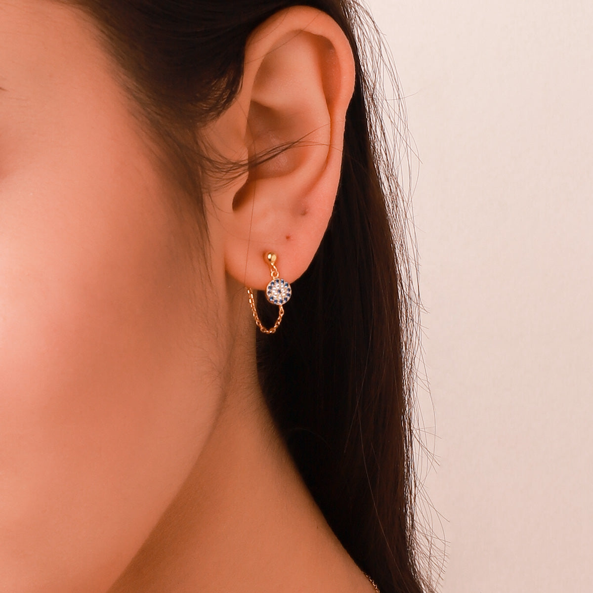 Selenichast sapphire diamond chain stud earrings