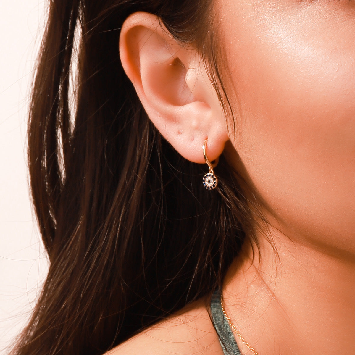 Selenichast sapphire diamond round drop hoops earrings