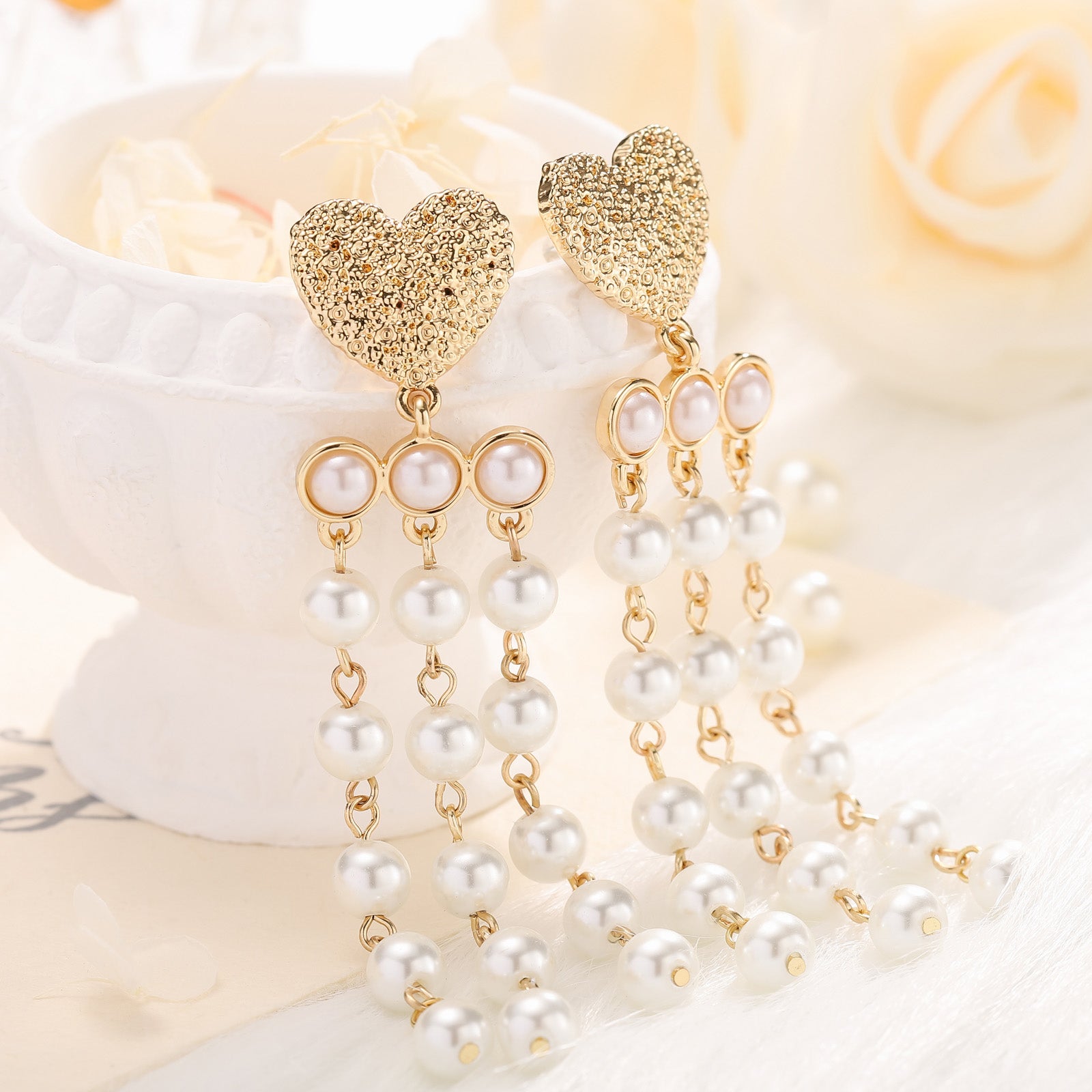 Pearl Tassel Sparkly Earrings