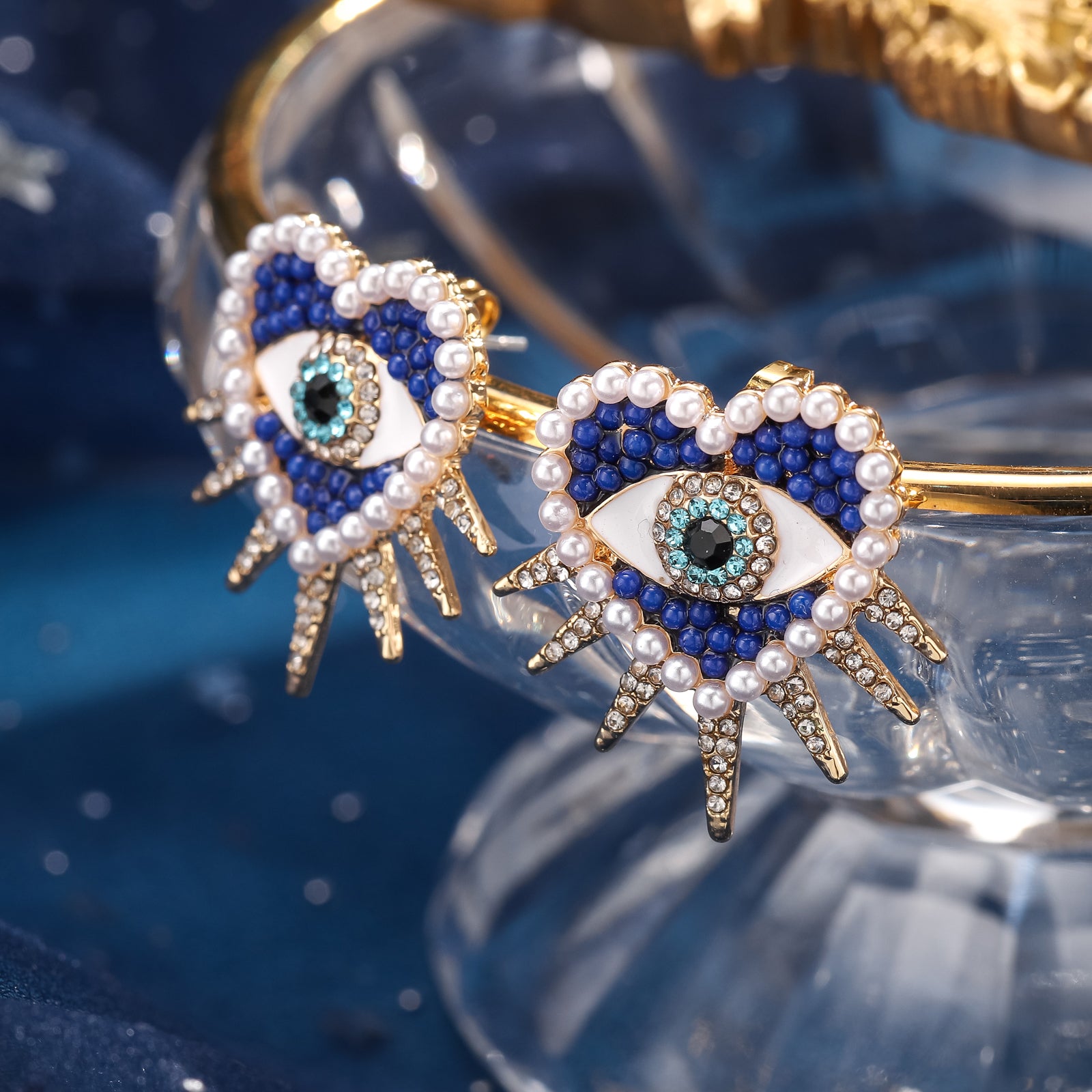 Blue Heart Sun Diamond Evil Eye Beads Earrings
