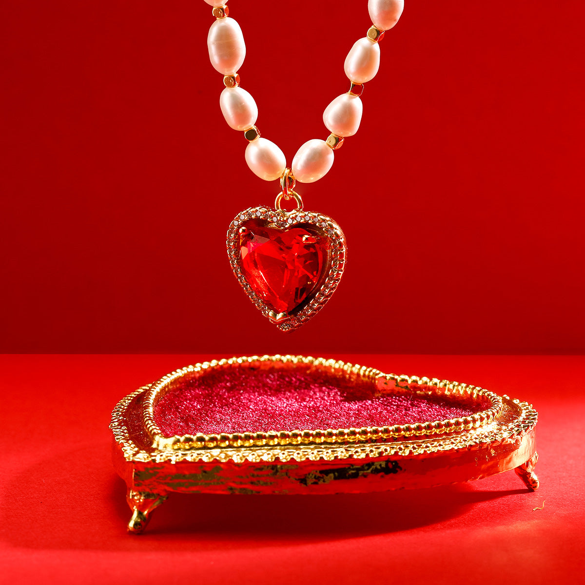 Heart Gem Freshwater Pearl Necklace&Bracelet