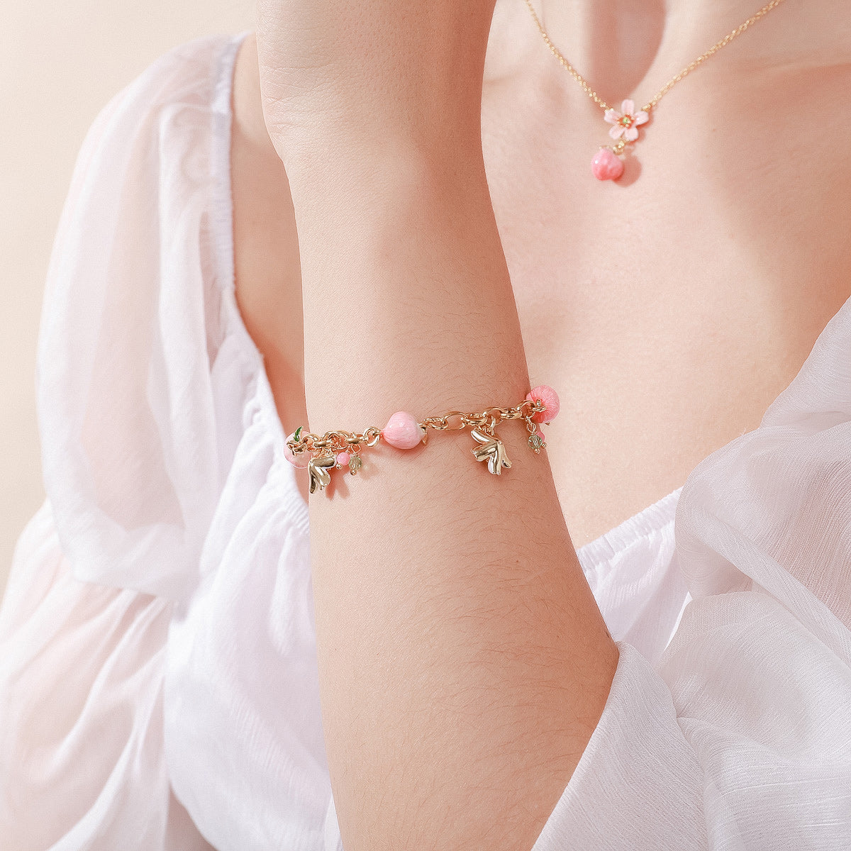 enamel peach blossom bracelet