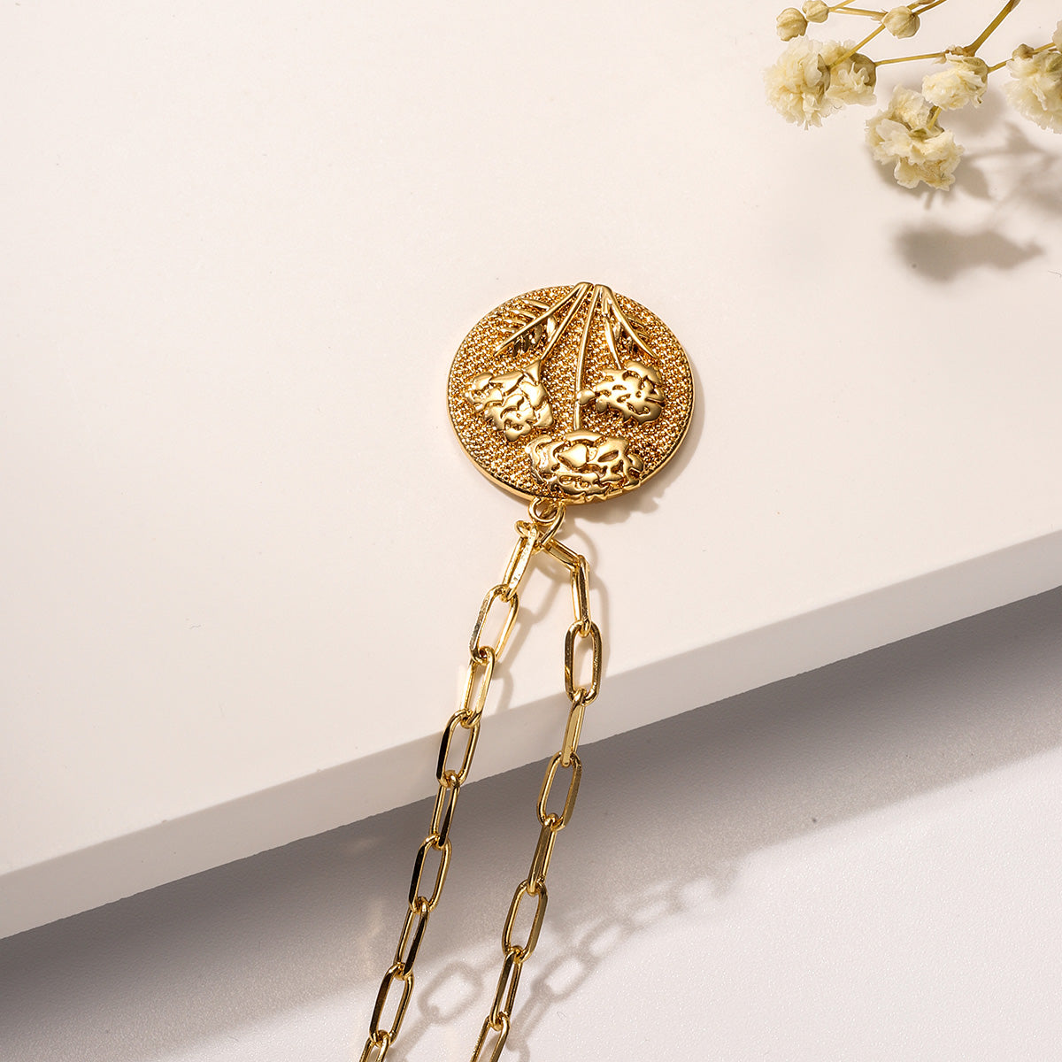 floral pendant marigold brass necklace october