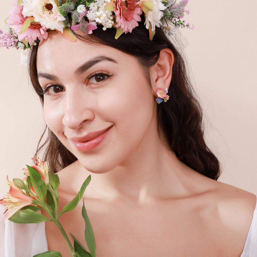 Pink Daisy Stud Diamond Earrings