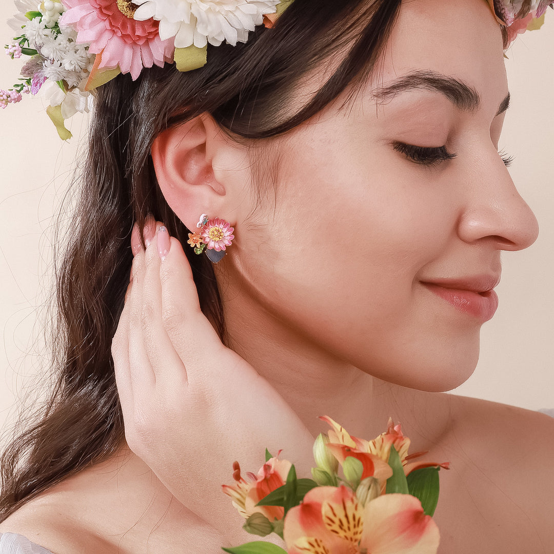 Pink Daisy Stud Enamel Earrings