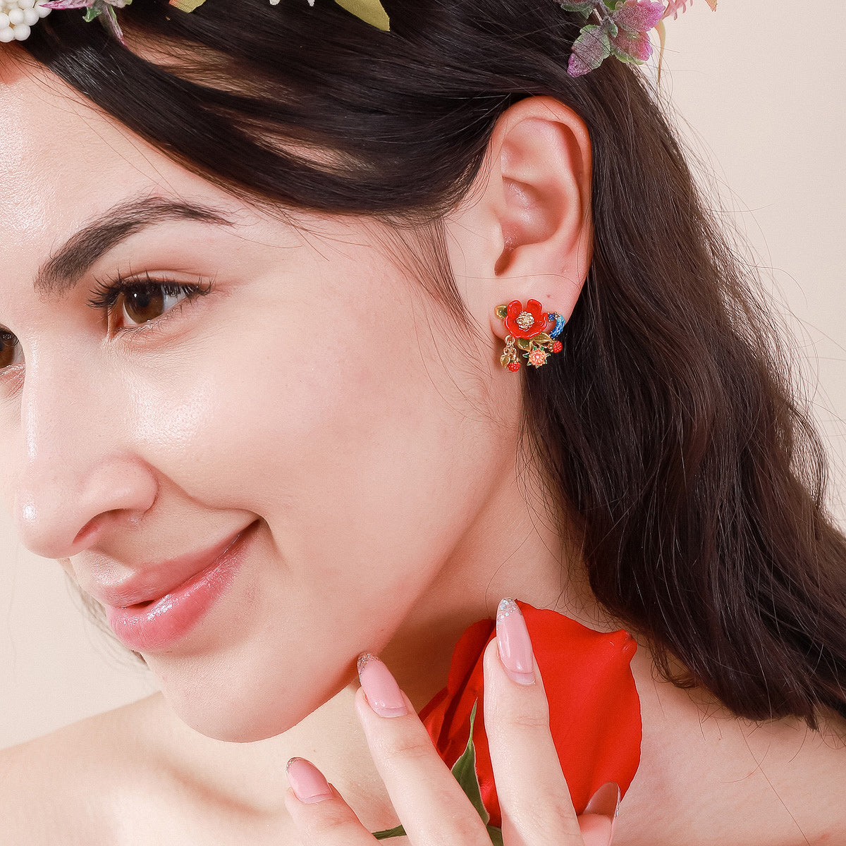 peony flower gold earrings