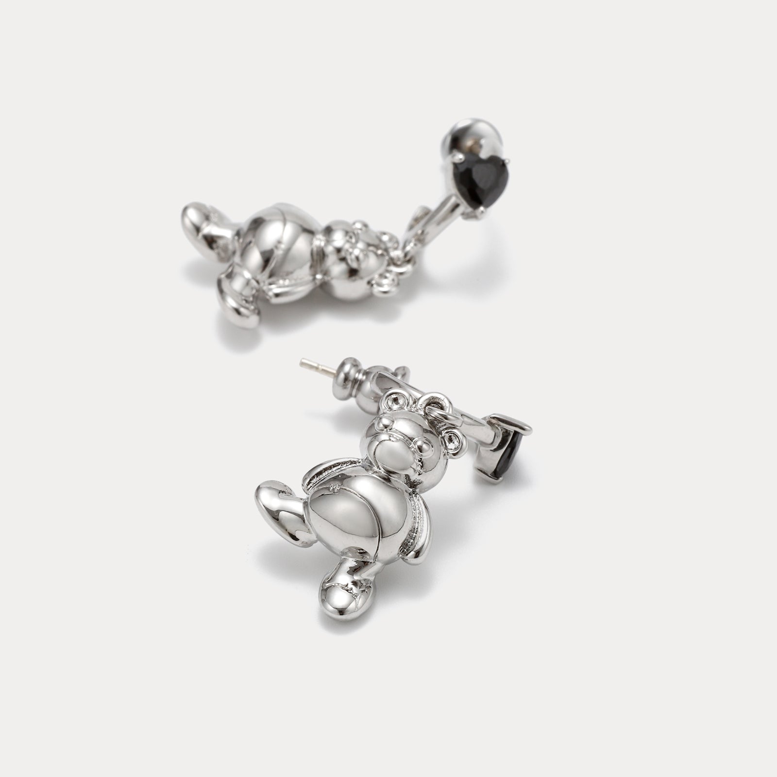 Selenichast Bear Charm Silver Stud Earrings Y2K Jewelry Gift