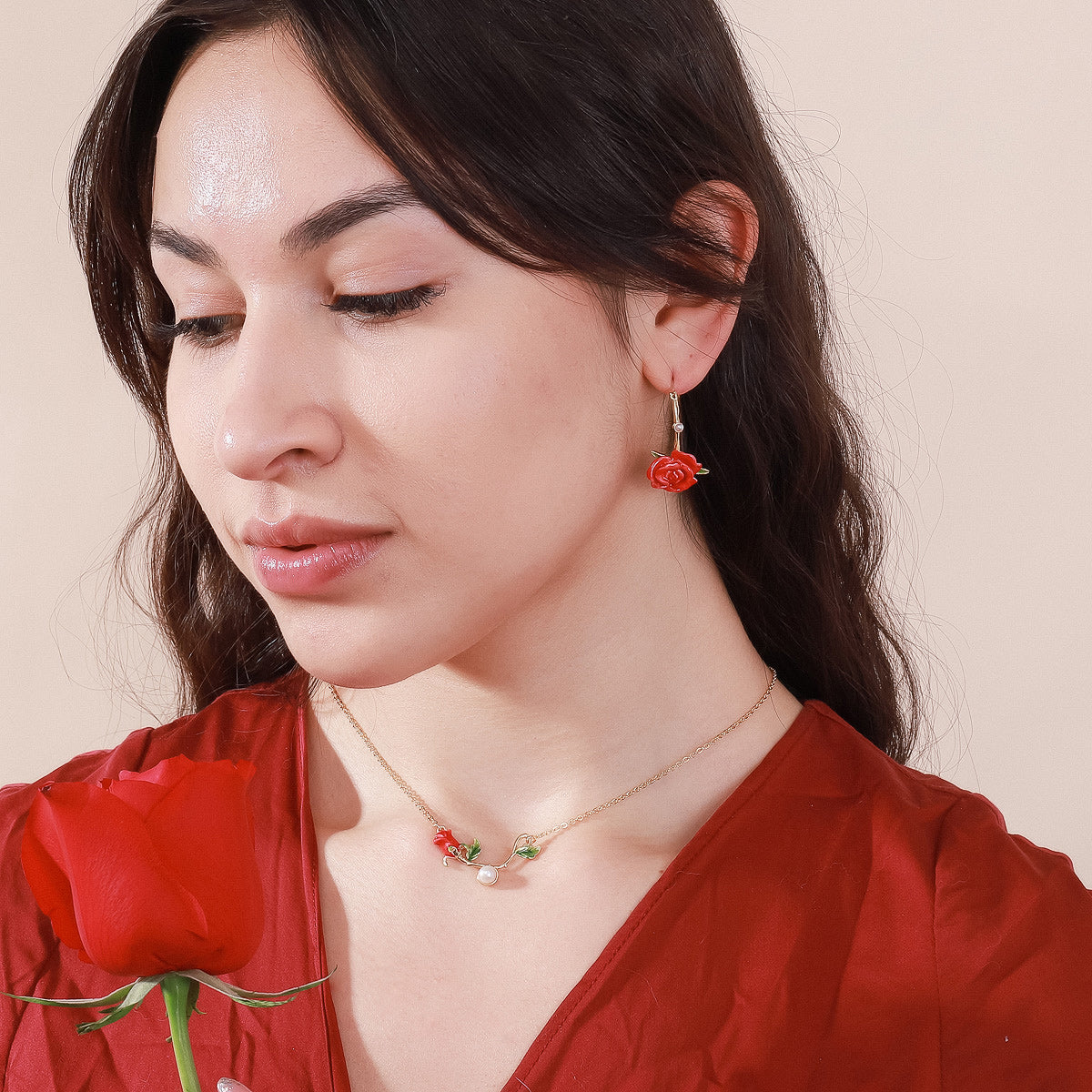 rose necklace and earrings