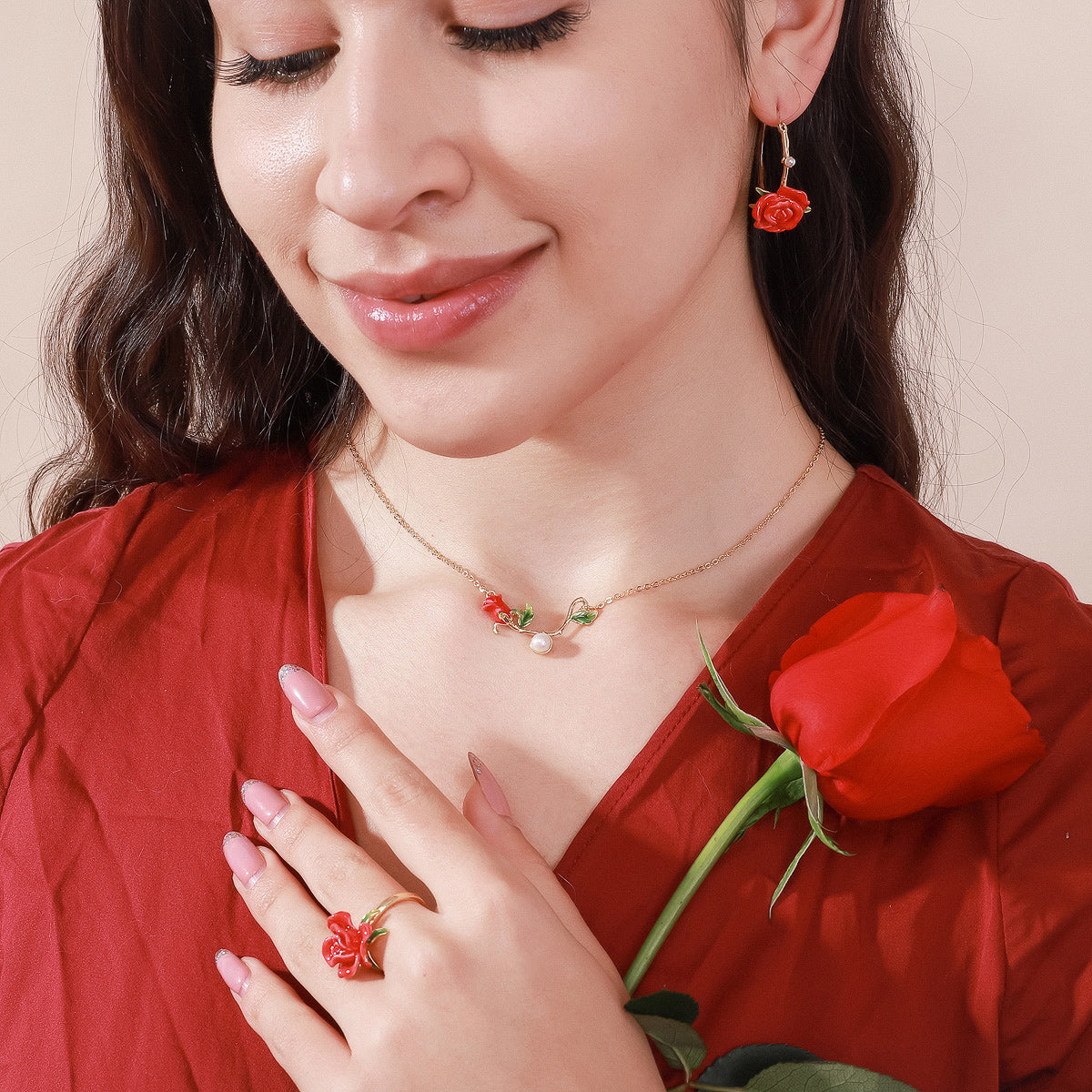 rose necklace jewelry set
