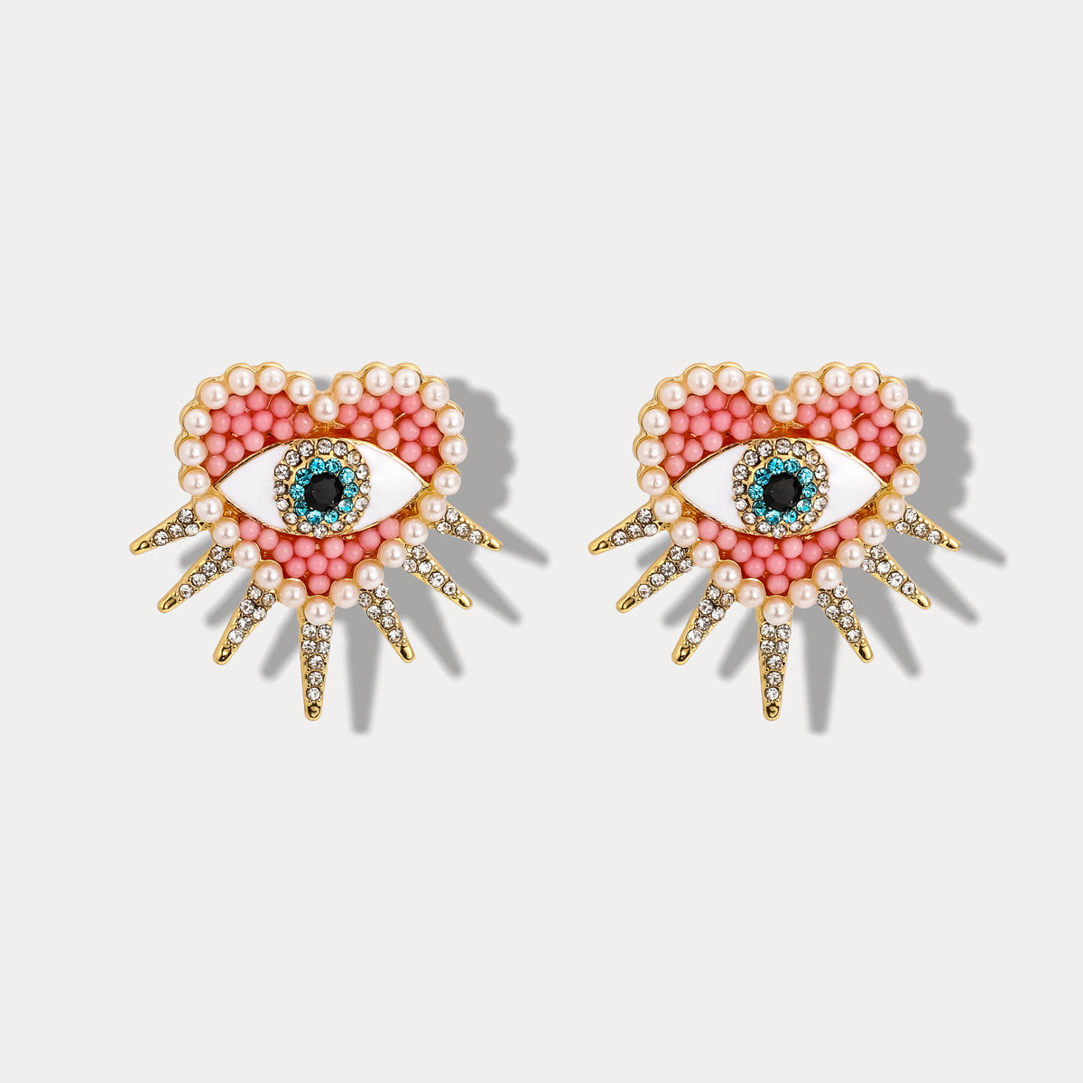 Pink Heart Sun Diamond Evil Eye Earrings