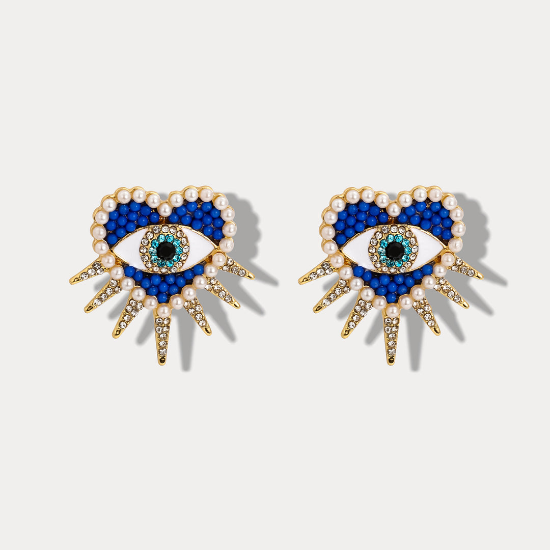 Blue Heart Sun Diamond Evil Eye Earrings