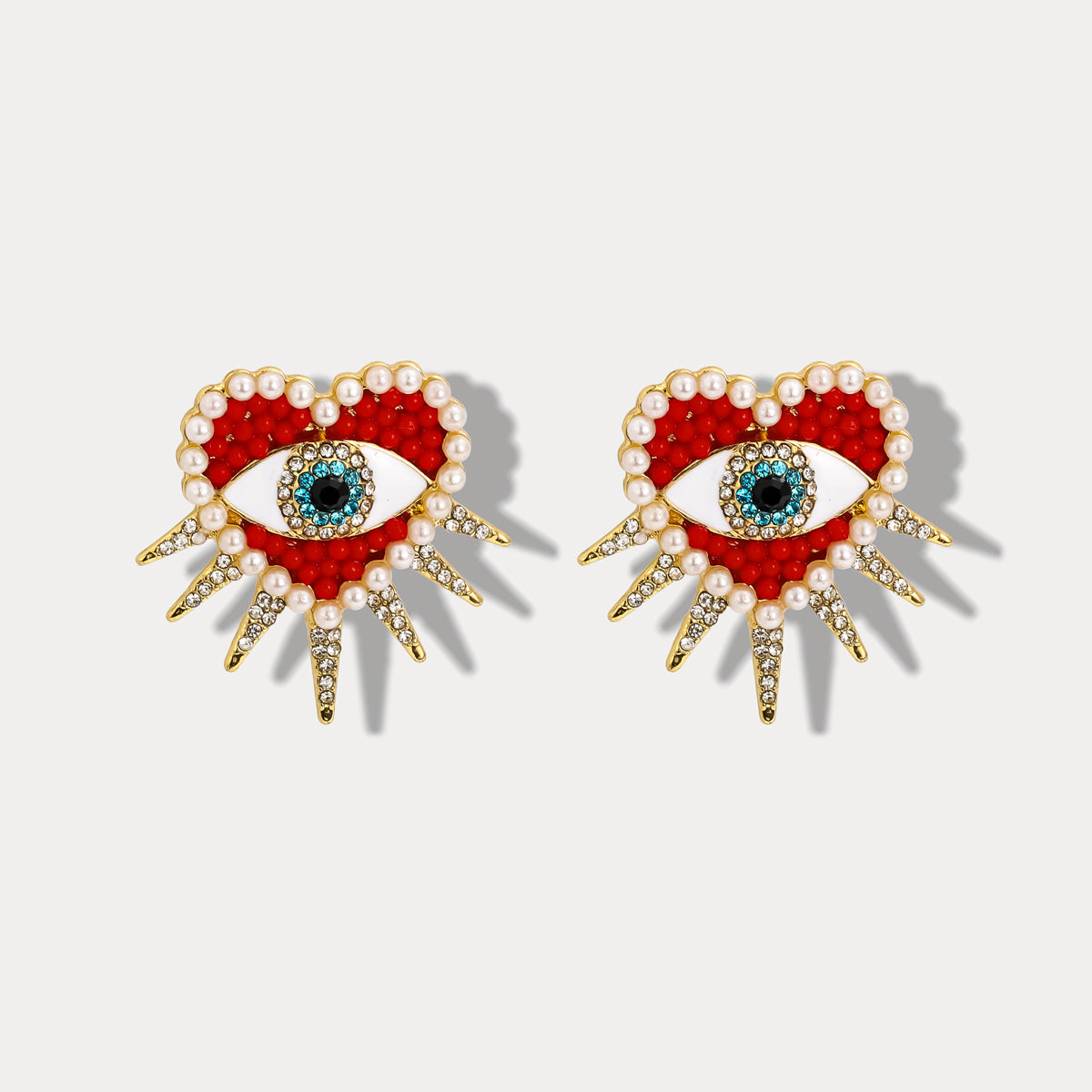 Red Heart Sun Diamond Evil Eye Earrings