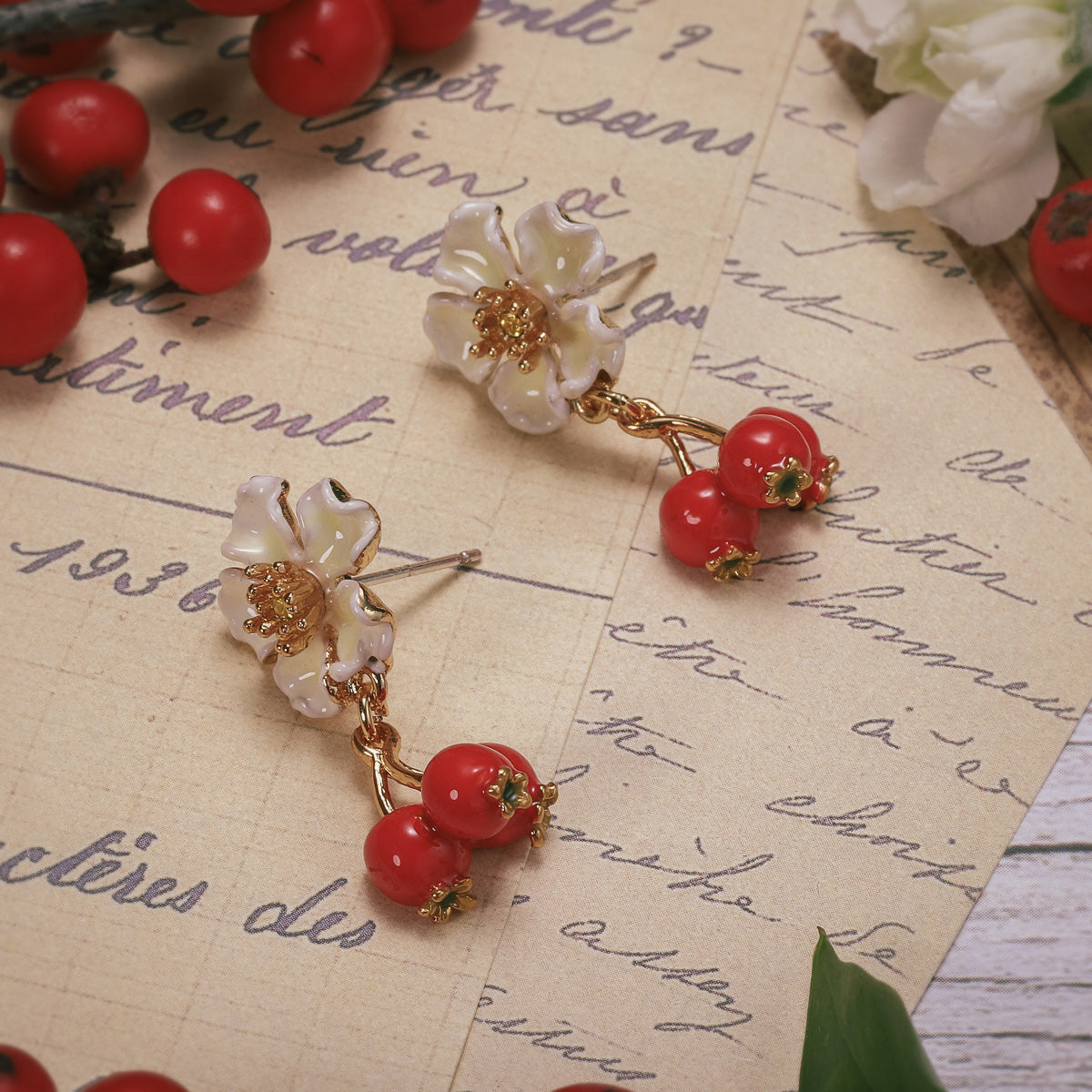 cranberry flower earrings autumn jewelry