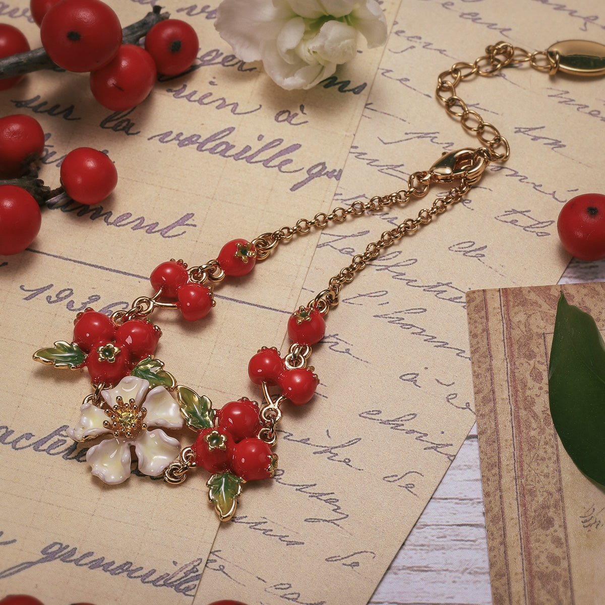 cranberry flowers thin bracelet