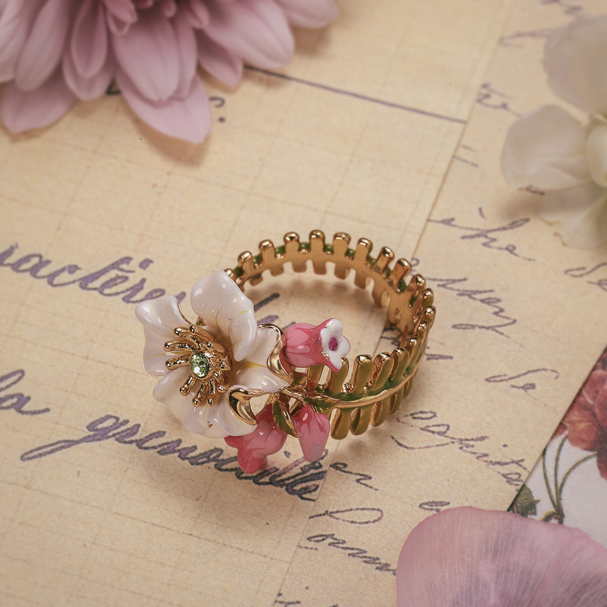 Raspberry & Lily of the Valley Adjustable Ring