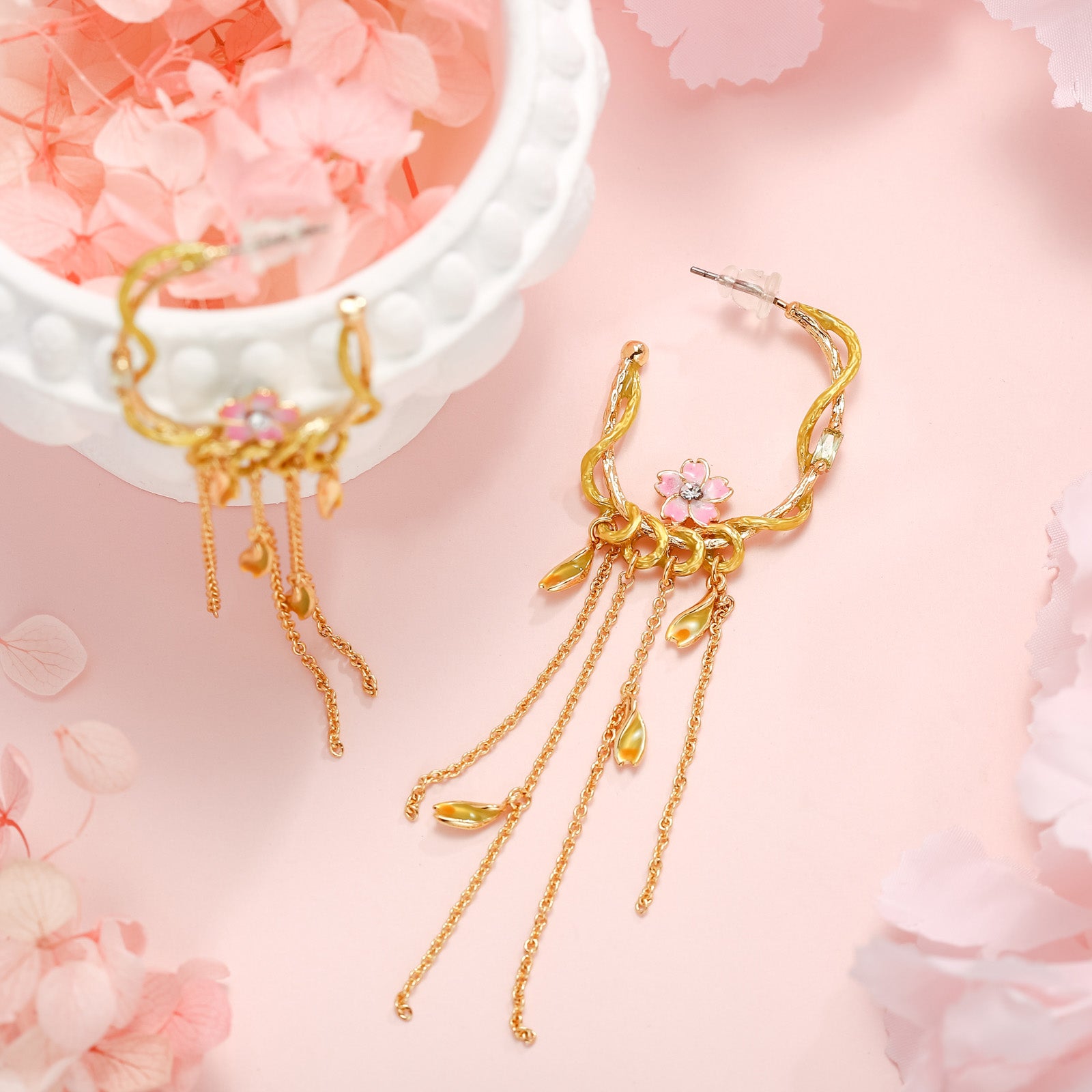 sakura diamond tassel earrings