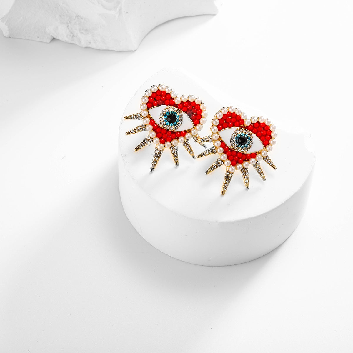 Red Heart Sun Diamond Evil Eye Diamond Earrings