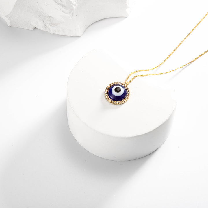 dark blue evil eye station chain necklace