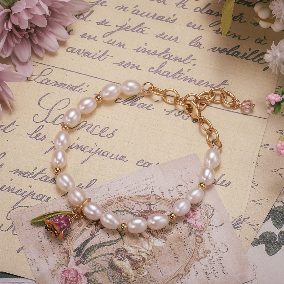 purple lily of the valley leaf bracelet