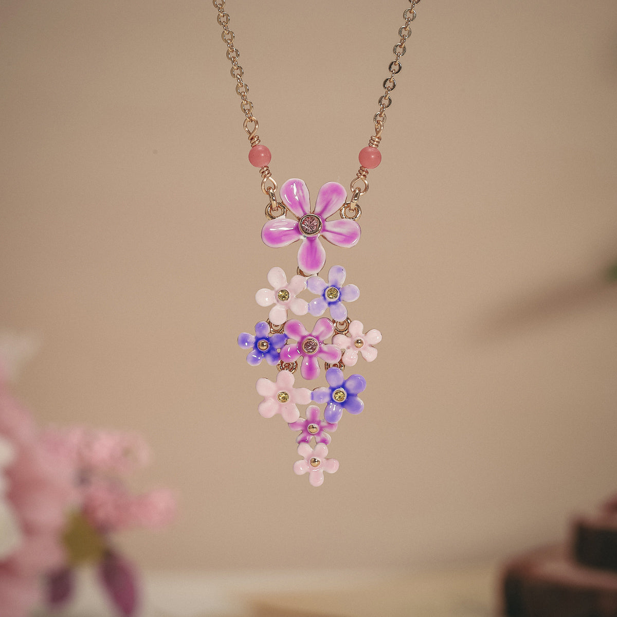 gold forget me not flowers necklace