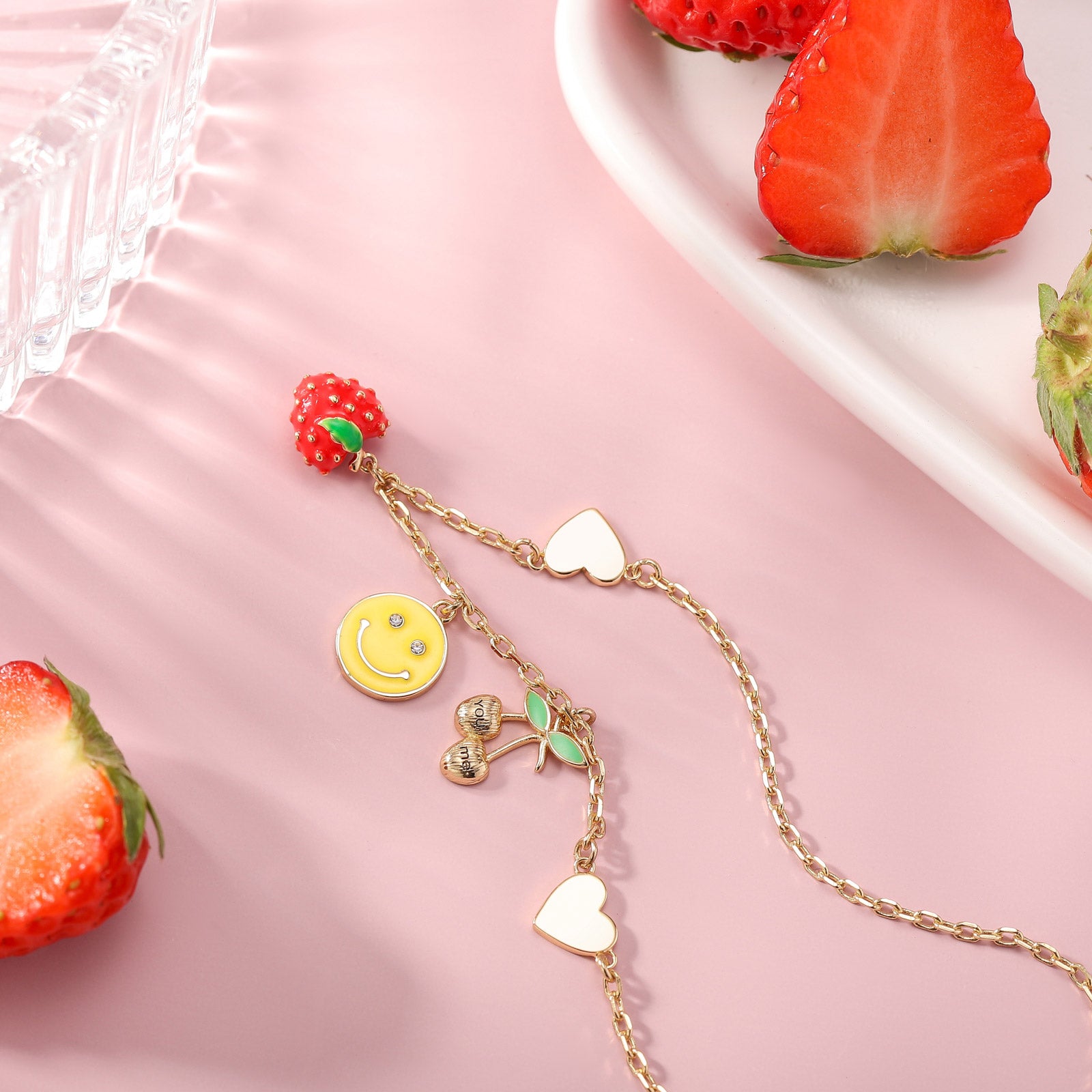 Strawberry Smile Face Necklace
