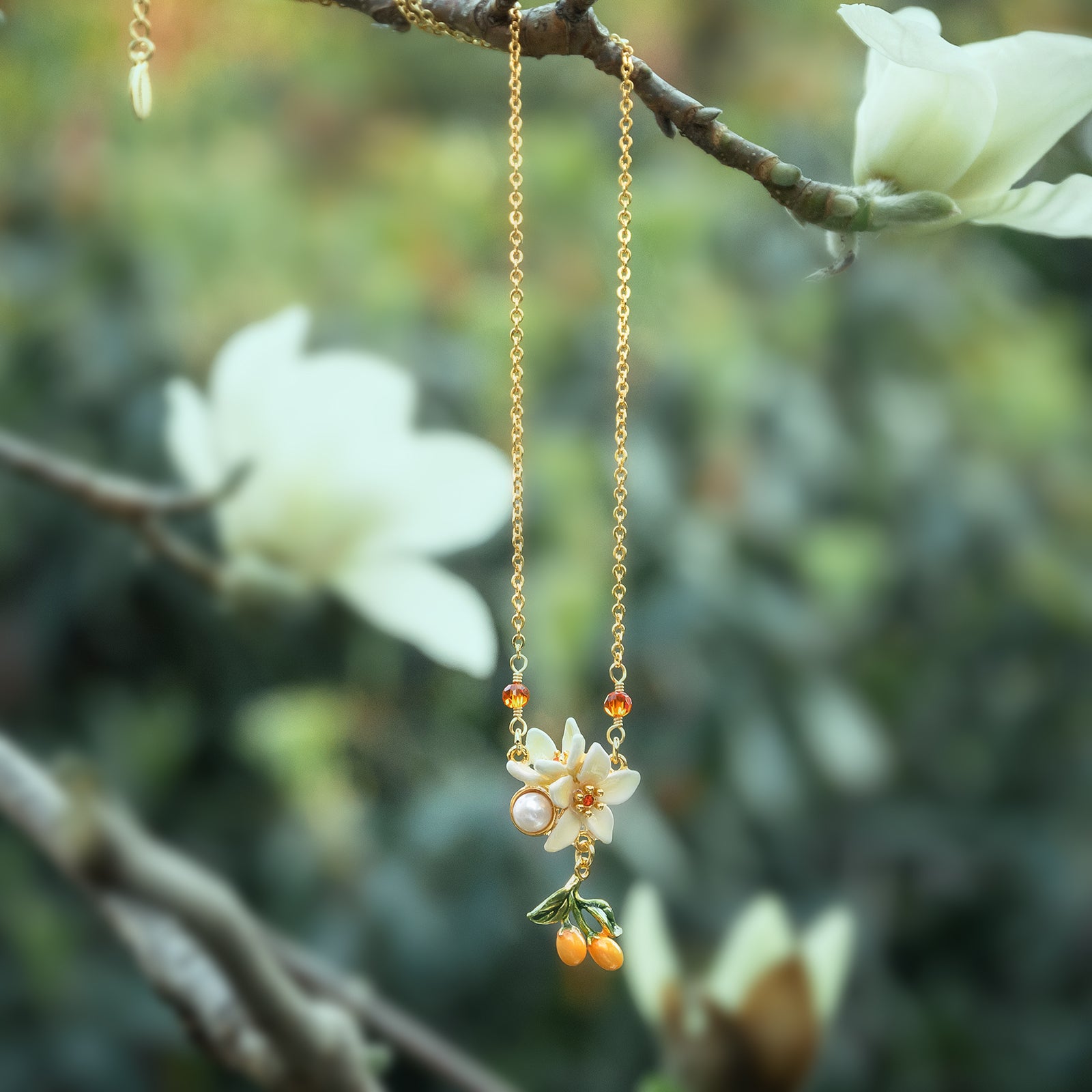 enamel orange blossom necklace 
