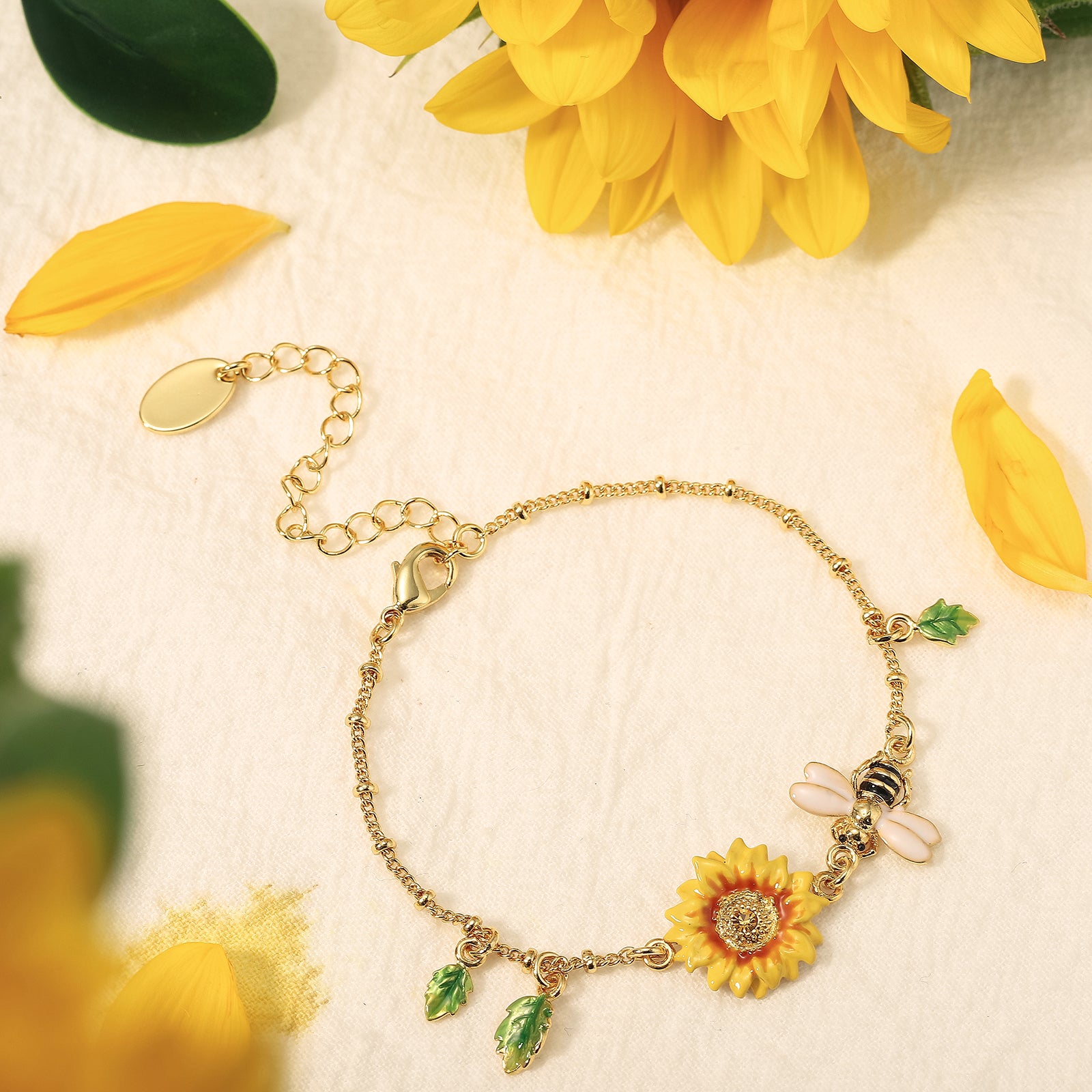 Sunflower & Bee Leaf Bracelet