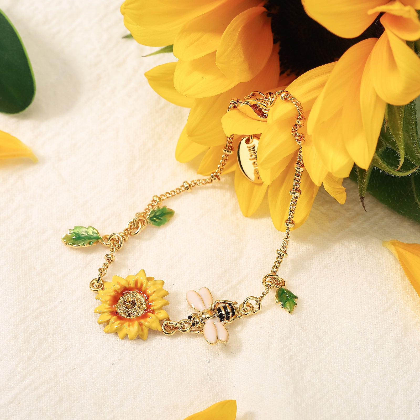 Vintage Sunflower & Bee Bracelet