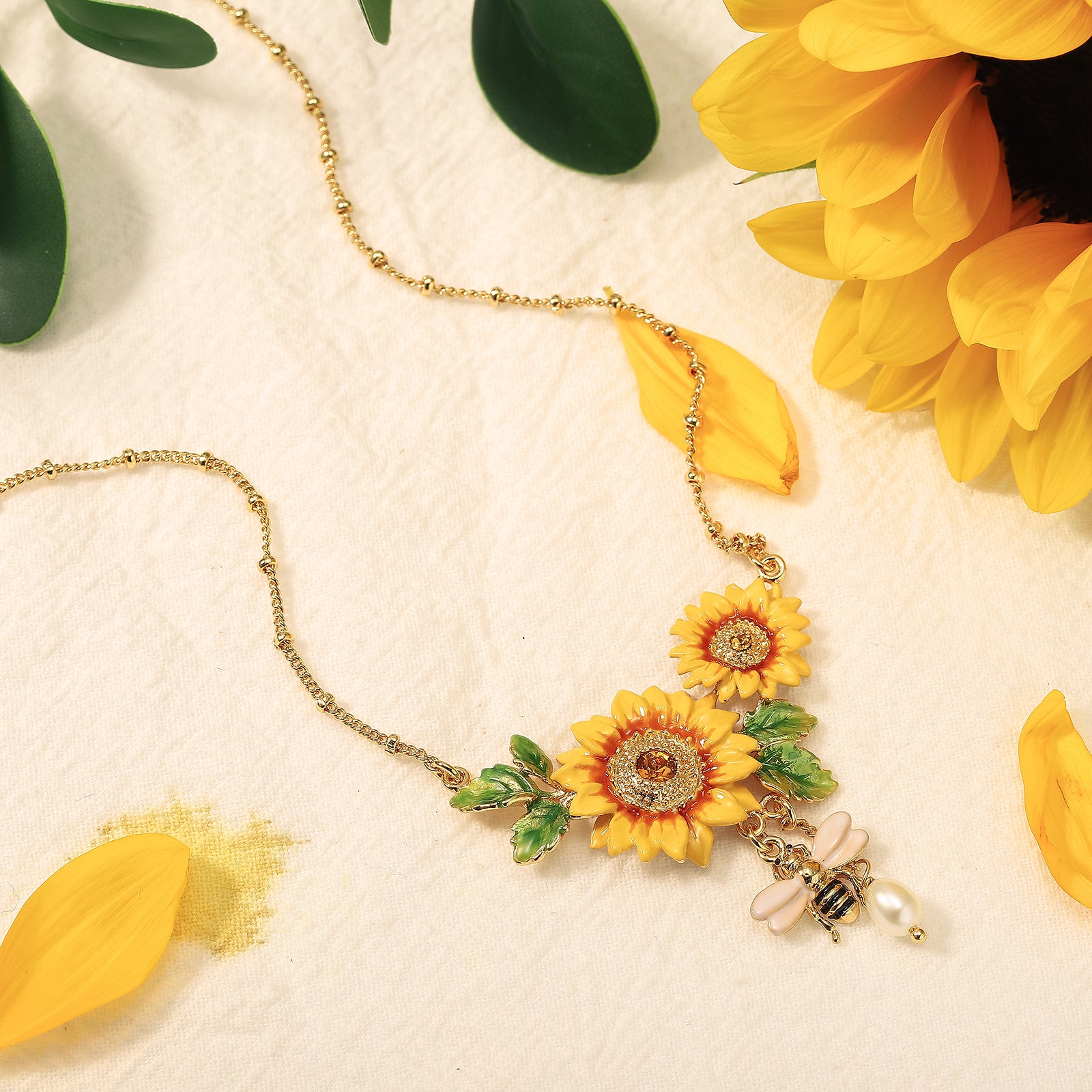 Sunflower & Bee Station Necklace