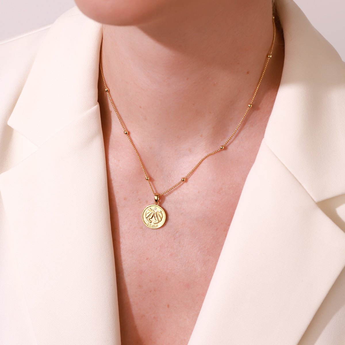 Gemini Constellation Gold Coin Pendant Necklace