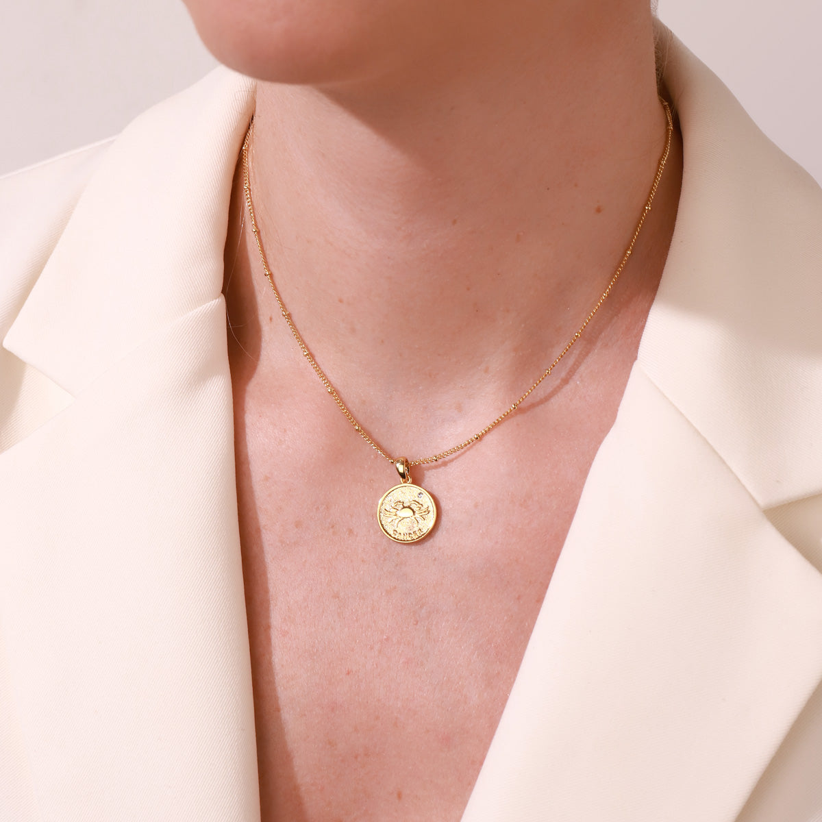 Cancer Constellation Gold Coin Pendant Necklace