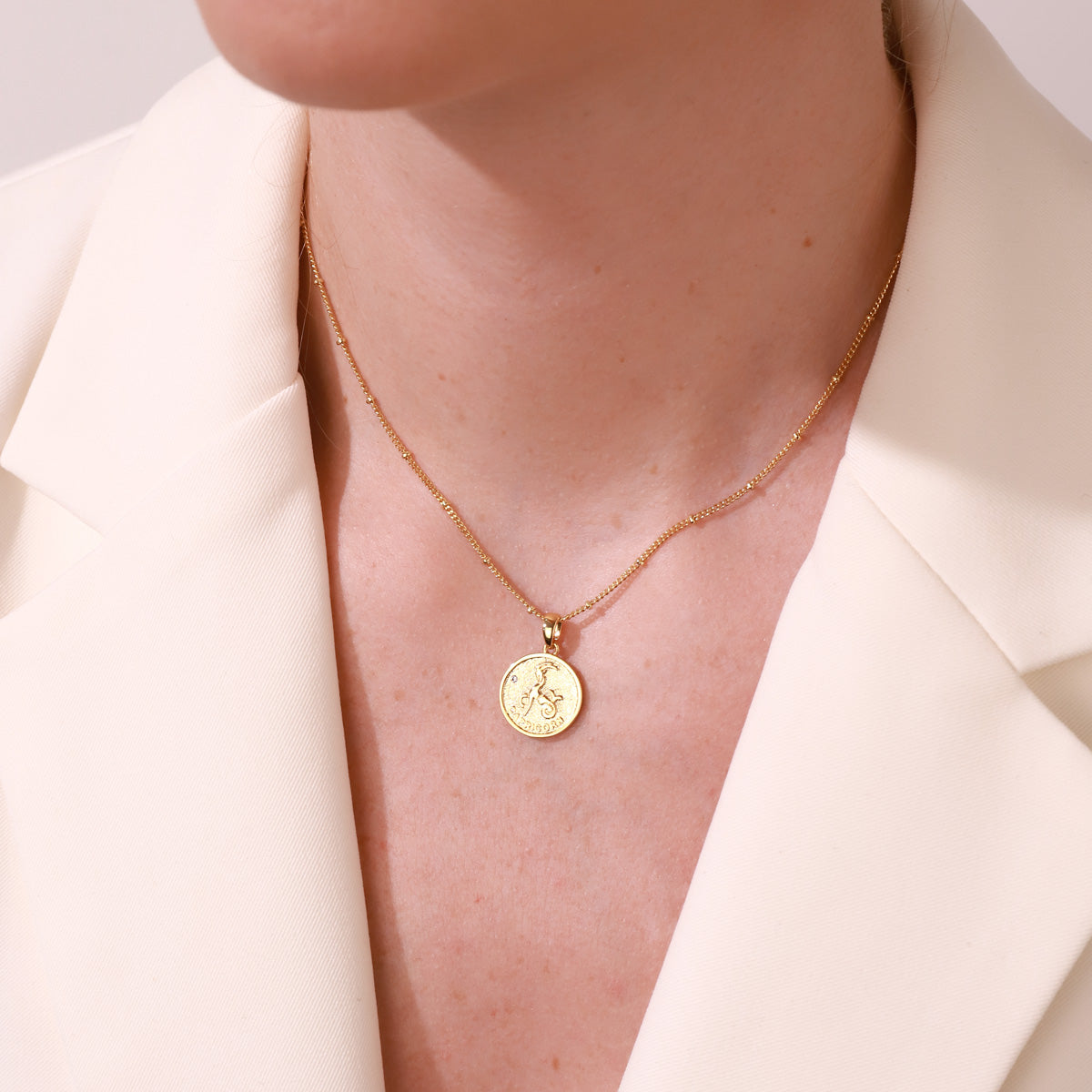 Capricorn Constellation Gold Coin Pendant Necklace