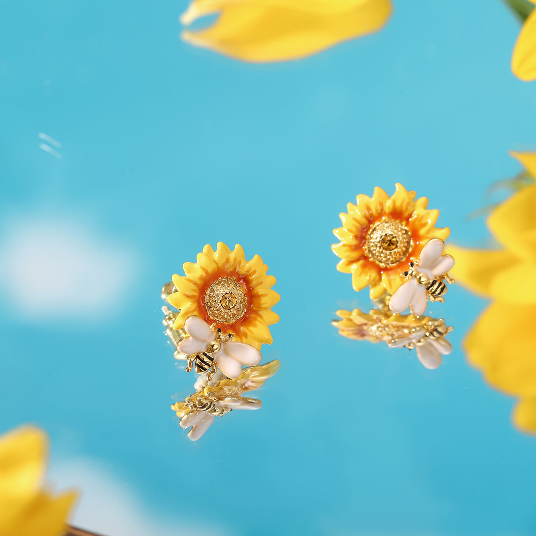 Selenichast Sunflower & Bee Stud Earrings