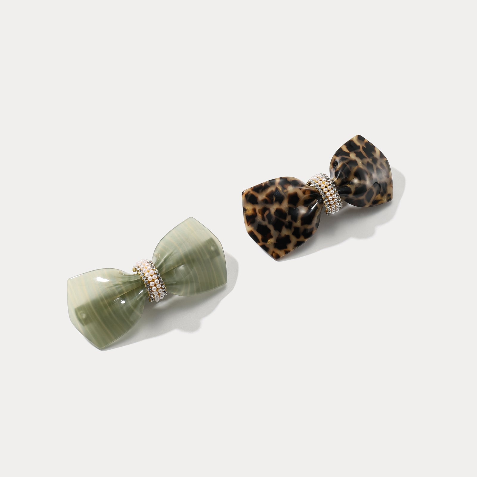 Green & Leopard Print Bow Tie Claw Clips