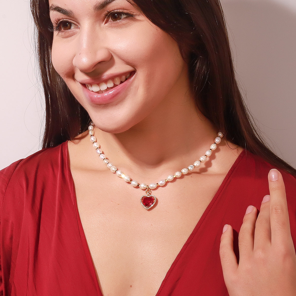 Heart Gem Pearl Crystal Necklace