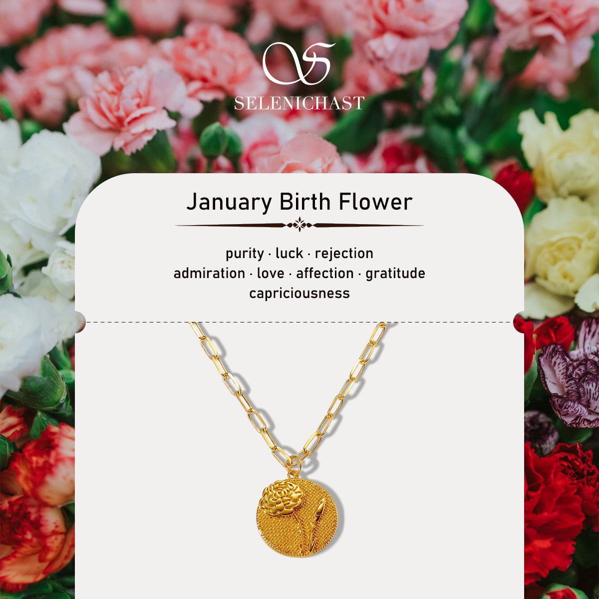 purity floral pendant carnation necklace january