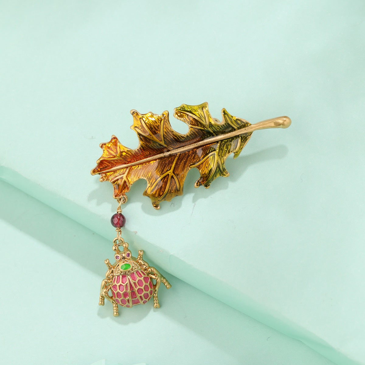 Ladybug Yellow Leaf Brooch