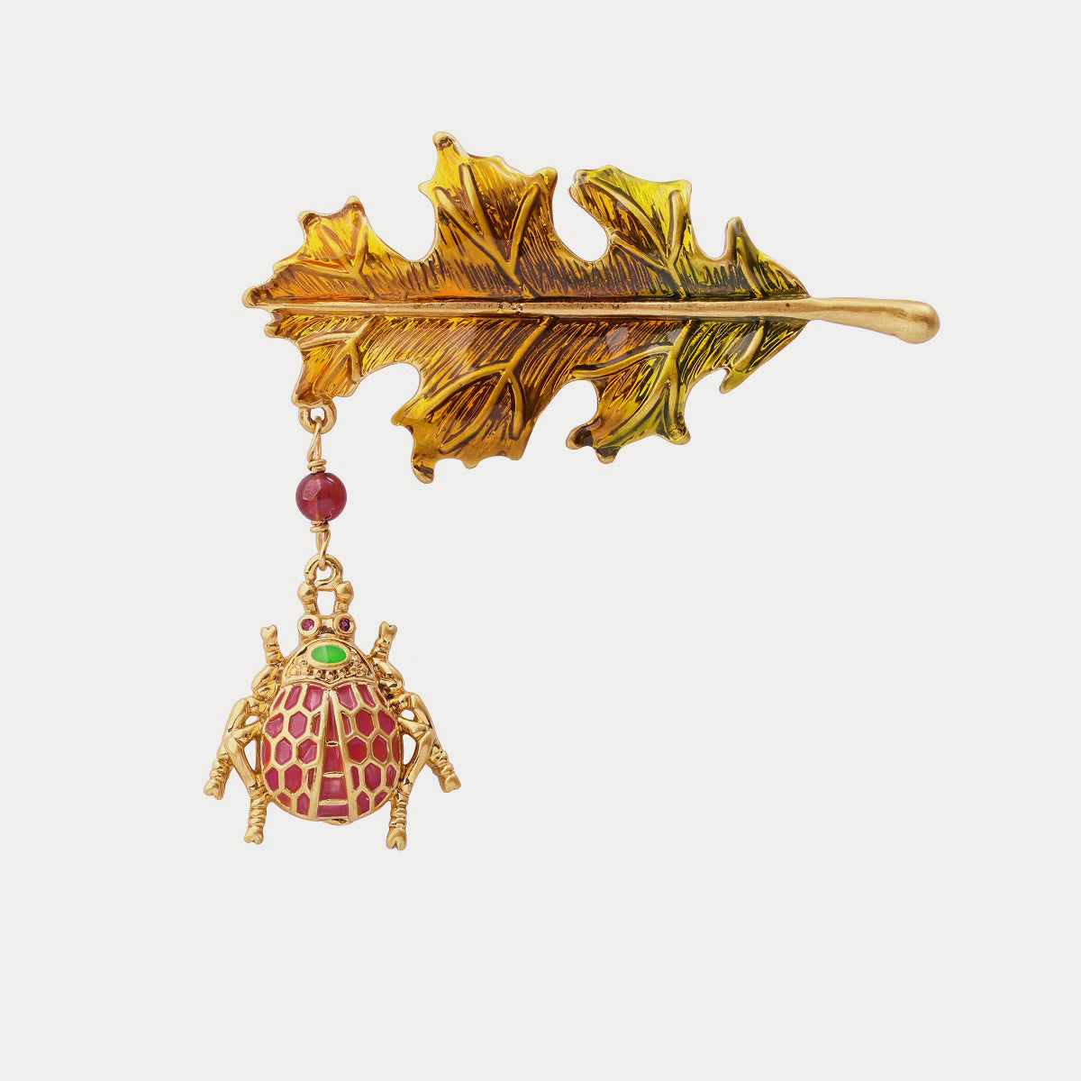 Selenichast Ladybug Leaf Brooch