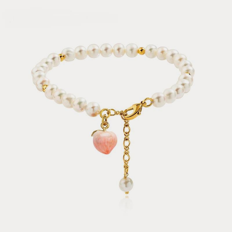 Peach Fruit Pearl Chain Bracelet