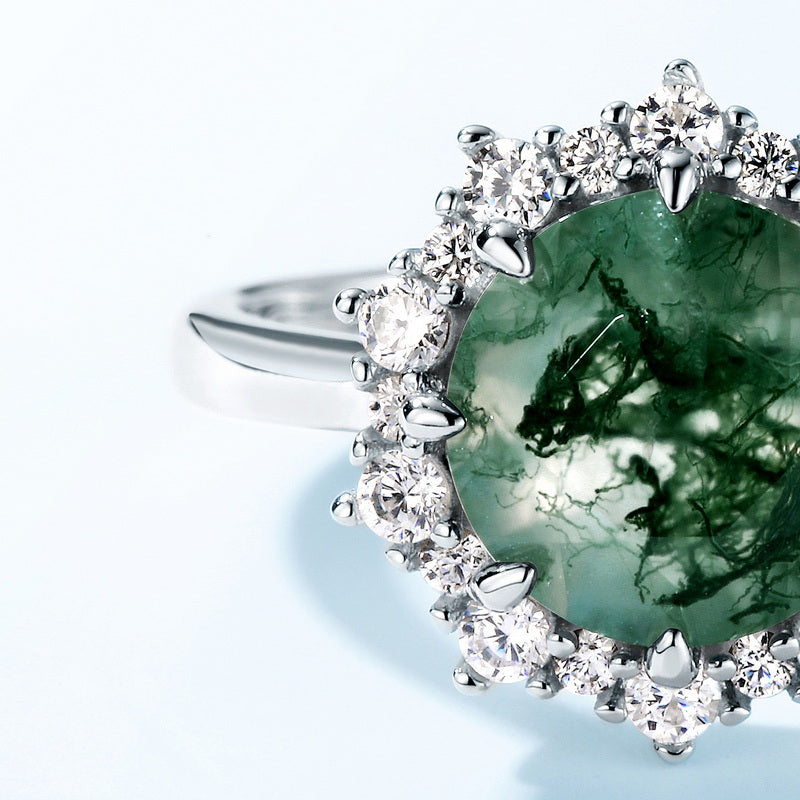 Green Waterweed Agate Silver Ring
